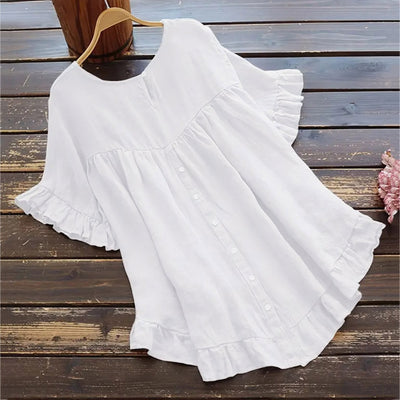 Blusa Holgada de Algodón y Lino con Volantes en Ruedo - Image 18