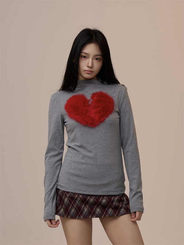 Blusa Retro de Manga Larga con Corazón Creativo - Corte Holgado y Elegante - Image 5