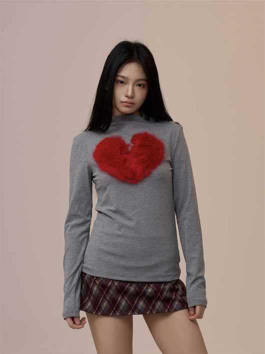 Blusa Retro de Manga Larga con Corazón Creativo - Corte Holgado y Elegante - Image 5