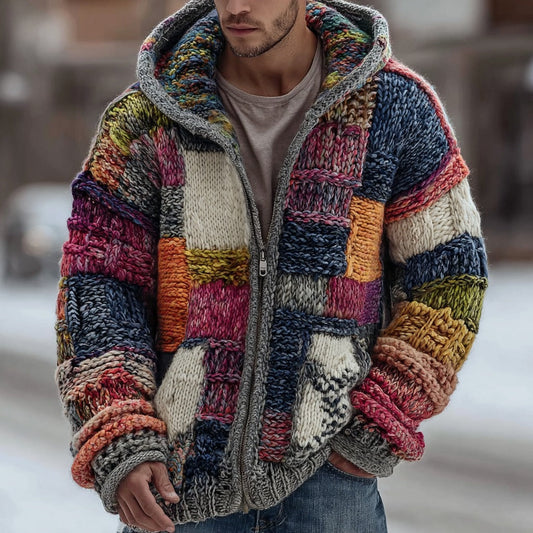 Chamarra Hoodie Digital con Estampado Cuadros para Hombre