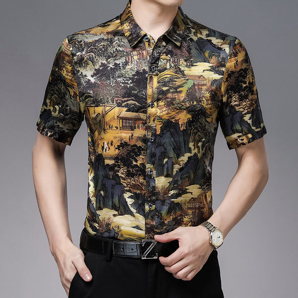 Camisa de Seda Satinada Estilo Chino Manga Corta - Image 5