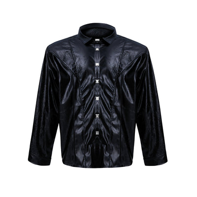Camisa de Cuero Avanzado con Hombros Acolchados y Manga Larga - Image 6