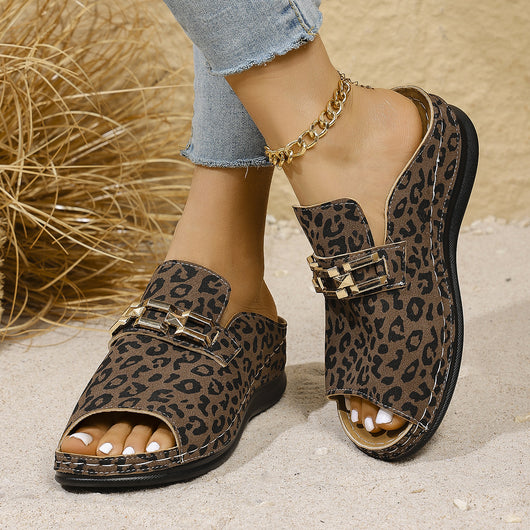 Pantuflas Plataforma Cuña Plus Size Estampado Leopardo para Playa - Image 12