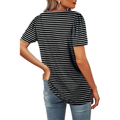 Camiseta de Cuello Cuadrado con Rayas Fruncidas para Mujer - Image 26