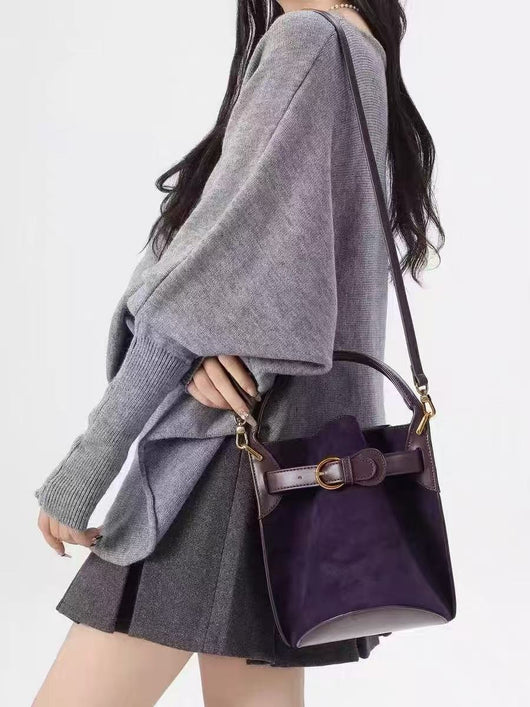 Bolso Mensajero Bucket de Terciopelo Púrpura para Mujer - Image 10