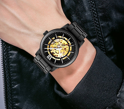 Reloj Automático Mecánico para Hombre con Correa de Acero y Corona Espiral