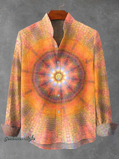 Camisa Manga Larga Cuello Alto con Estampado 3D de Rayas Irregulares para Hombre - Image 3