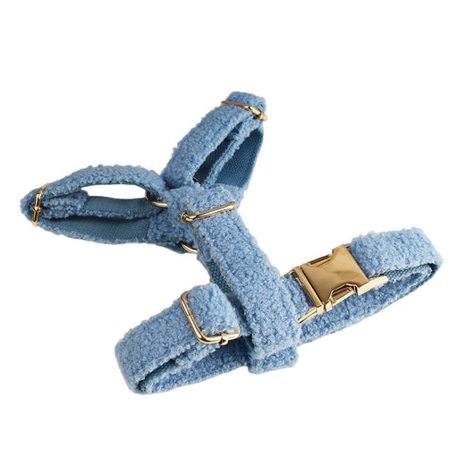 Light blue teddy bear textured dog collar and matching leash set with gold-colored hardware. - Image 44