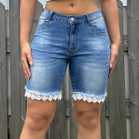 Shorts de Mezclilla Azul Claro Cintura Alta Talla Grande
