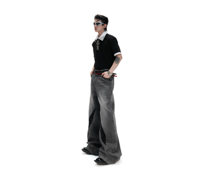Pantalones Vaqueros Rectos Casual con Detalles Desgastados y Lentejuelas para Hombre - Image 9