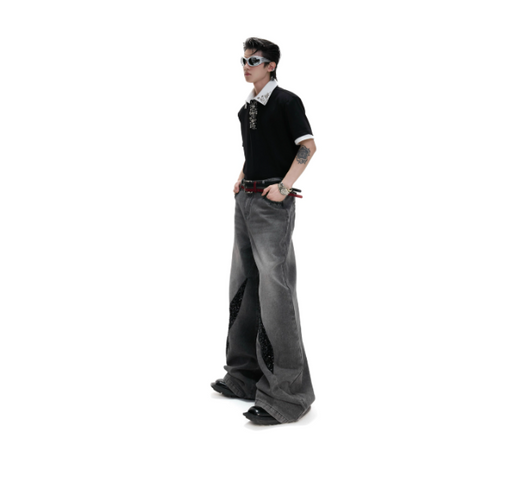 Pantalones Vaqueros Rectos Casual con Detalles Desgastados y Lentejuelas para Hombre - Image 9