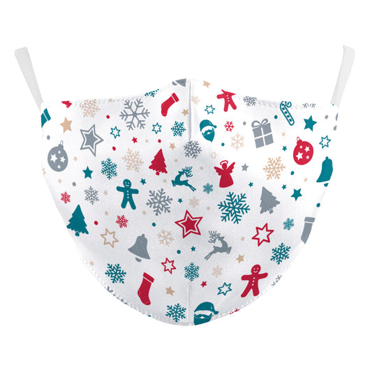 Green Christmas dustproof face mask with a festive pattern of red and gold ornaments, candy canes, gingerbread, and "Merry Christmas!" text. - Image 15
