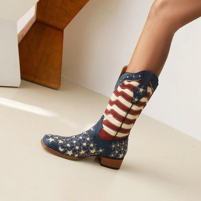 Botas Medianas Bicolor con Tacón Bajo para Mujer - Image 6