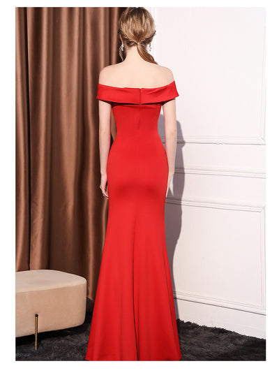 Vestido Largo Elegante Hombros Descubiertos con Cola de Pez - Image 23