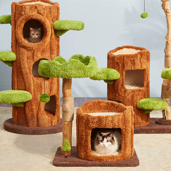 Árbol Rascador para Gatos en Madera Maciza con Juguete de Sisal Integrado