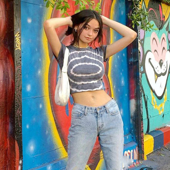 Blusa Estampada con Personalidad - Cuello Redondo Ajustado