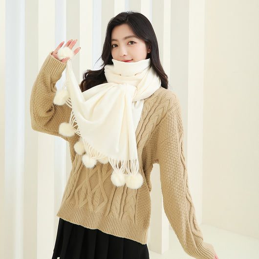 Capa Elegante para Mujer con Pompones - Mezcla de Cachemira y Lana - Image 25