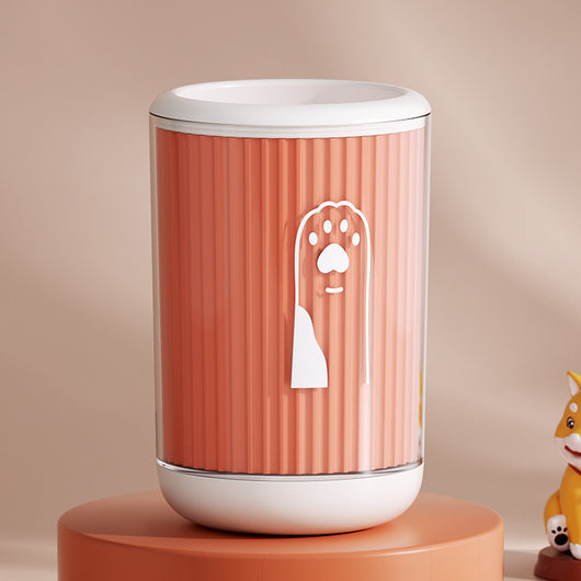 Light blue pet foot washing cup with a white paw print design, ribbed texture, and smooth base. - Image 19