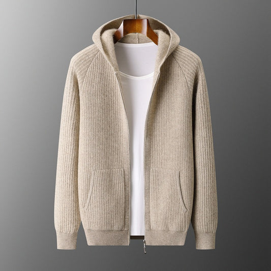 Cardigan con Capucha de Lana Gruesa para Hombre - Corte Holgado y Casual