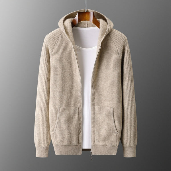 Cardigan con Capucha de Lana Gruesa para Hombre - Corte Holgado y Casual