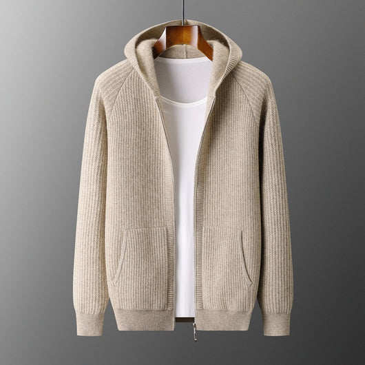 Cardigan con Capucha de Lana Gruesa para Hombre - Corte Holgado y Casual