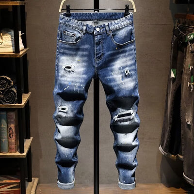 Jeans Slim Fit Rotos Elásticos para Hombre - Diseño Versátil Otoño