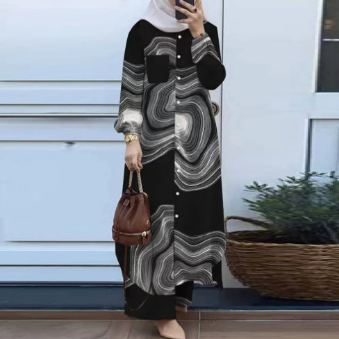 Cardigan Patchwork Elegante de Manga Larga para Mujer Musulmana