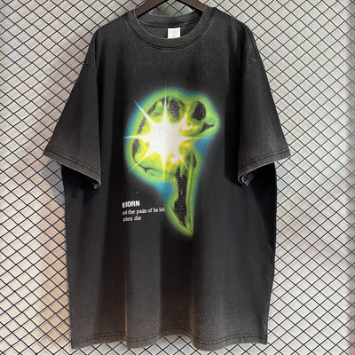 Camiseta Hip Hop Estilo Europeo Degradado Desgastado Retro Oversize - Image 8