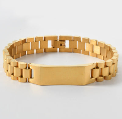 Pulsera de Oro para Hombre con Placa Curva y Diseño de Malla - Brazalete Hip-hop Elegante - Image 9