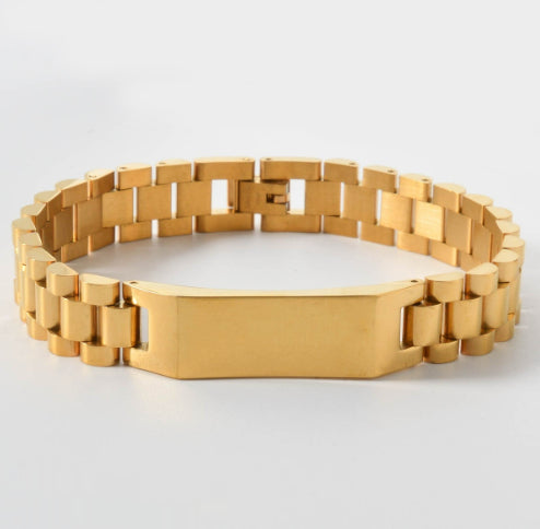 Pulsera de Oro para Hombre con Placa Curva y Diseño de Malla - Brazalete Hip-hop Elegante - Image 9