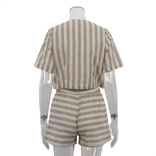 Conjunto de Pantalón Corto y Camiseta Rayada de Manga Corta - Image 17