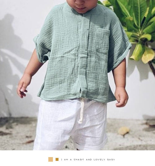 Camisa de Gasa Doble Capa para Niño - Top Casual de Manga Corta - Image 12