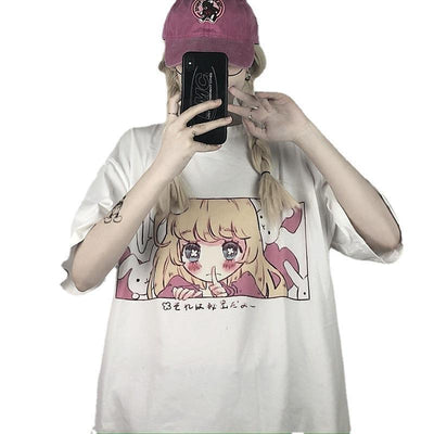 Playera Suelta Estilo Retro Coreano con Estampado Infantil - Manga Corta Blanca - Image 10