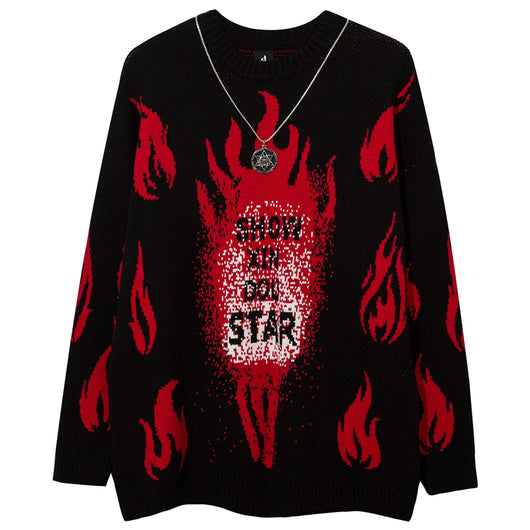 Suéter Suelto Hip Hop Street Flame con Jacquard - Image 5