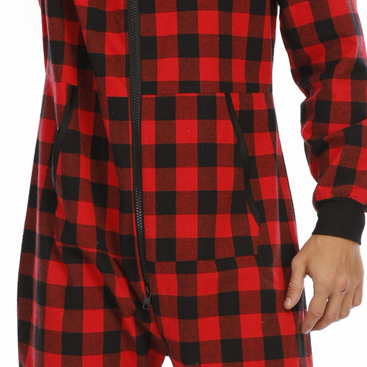 Pijama Enterizo de Franela a Cuadros con Capucha para Hombre - Image 16