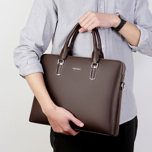 Maletín Ejecutivo de Cuero Genuino con Doble Compartimiento y Gran Capacidad