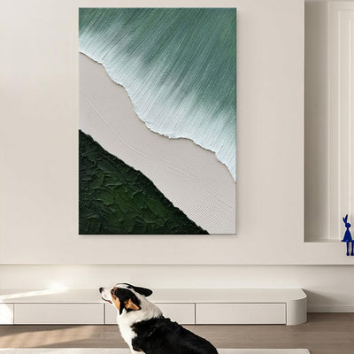 Cuadro Abstracto Minimalista Ondas Verdes y Blancas para Sala y Dormitorio