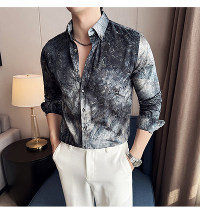 Camisa Tie-Dye Estampada Manga Larga Slim Fit para Hombre - Image 32