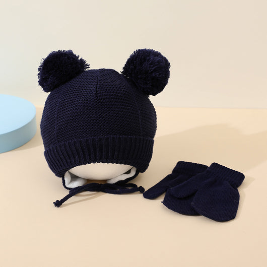Conjunto de Gorro y Guantes de Lana para Niños y Niñas con Diseño de Doble Bola - Image 6