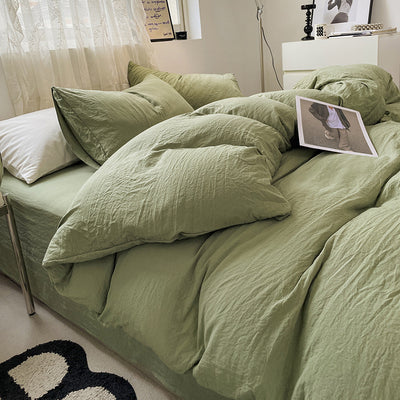 Juego de Cama 4 Piezas Algodón Lavado Efecto Arena Color Sólido - Image 10