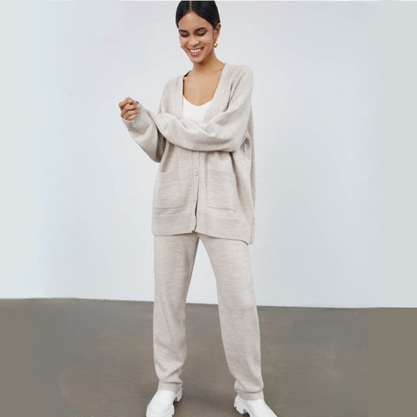 Conjunto de Suéter Holgado Manga Media para Invierno Mujer