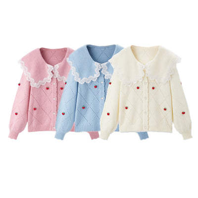 Cardigan Tejido con Cuello Solapa y Estampado de Fresas - Colección Otoño - Image 8