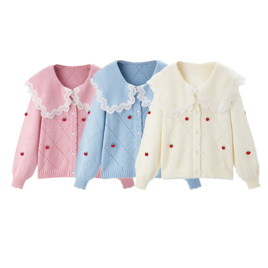 Cardigan Tejido con Cuello Solapa y Estampado de Fresas - Colección Otoño - Image 8
