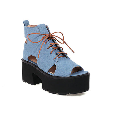 Sandalias Denim para Mujer con Cordones Delanteros y Punta Abierta - Image 7