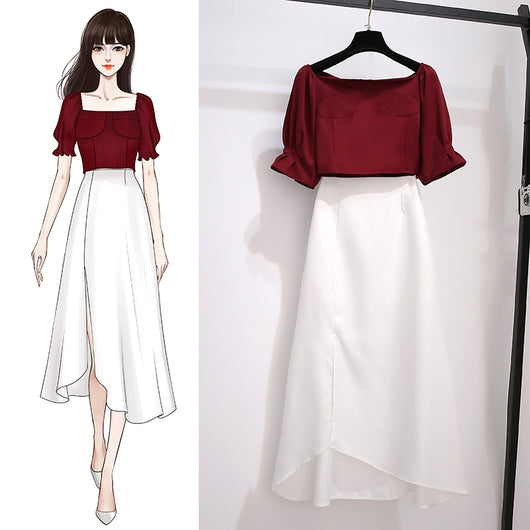 Conjunto Falda Corta Estilo Occidental con Blusa Ajustada Cintura Alta - Image 19