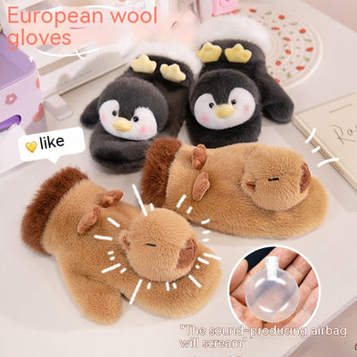 Guantes de Peluche Infantiles - Capibara y Pez Globo - Image 3