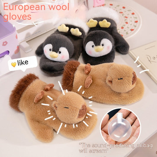 Guantes de Peluche Infantiles - Capibara y Pez Globo - Image 3