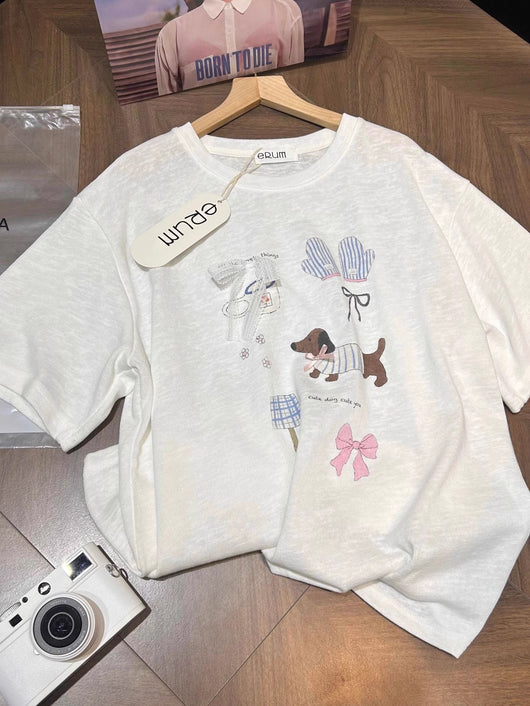 Camiseta Suelta con Estampado de Lazos de Algodón Puro - Image 6