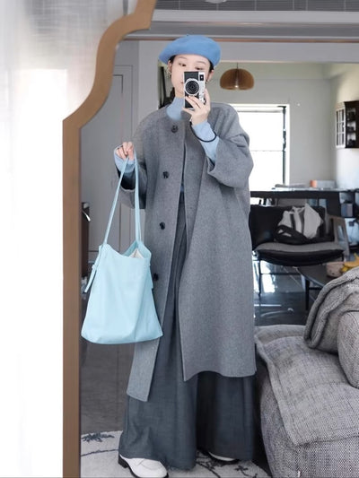 Abrigo de Lana Gris Elegante de Largo Medio para Mujer - Image 9