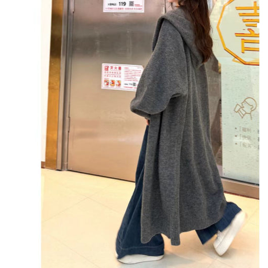 Cardigan Largo con Capucha Estilo Coreano Tejido para Mujer - Image 19
